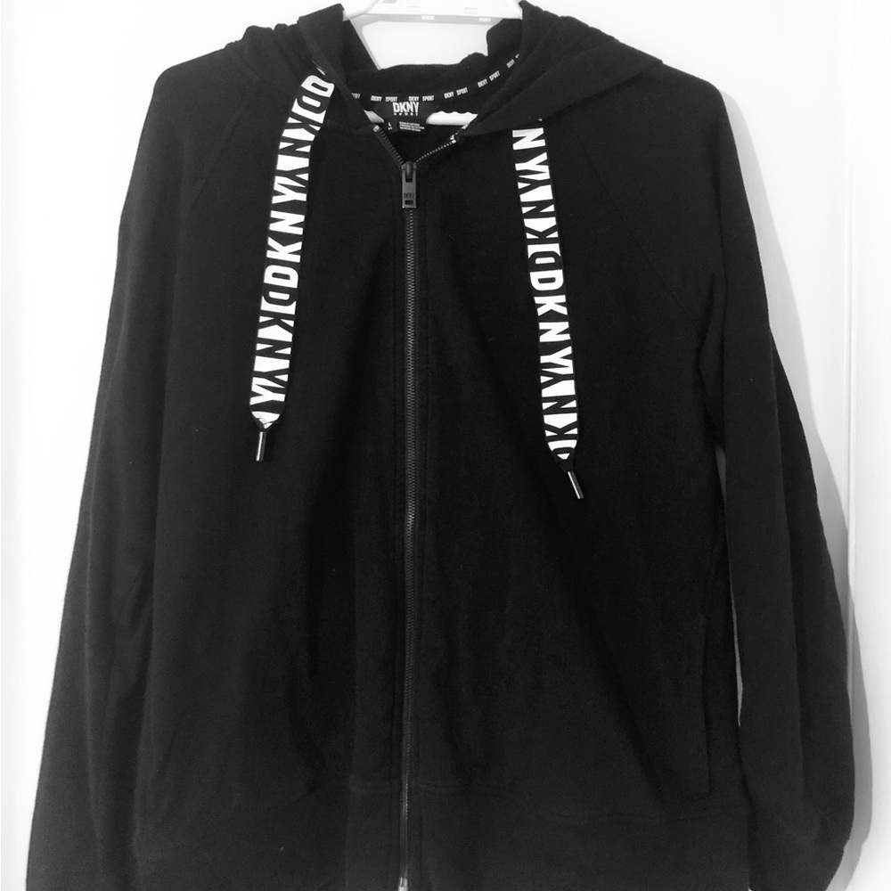 DKNY Black Hoodie with Logo Drawstrings